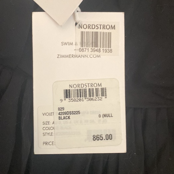 BNWTs Zimmermann dress . Size 0  . Black cotton - Picture 4 of 7